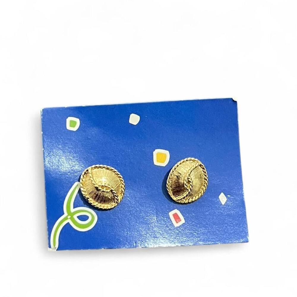 Gold tone textured round earrings